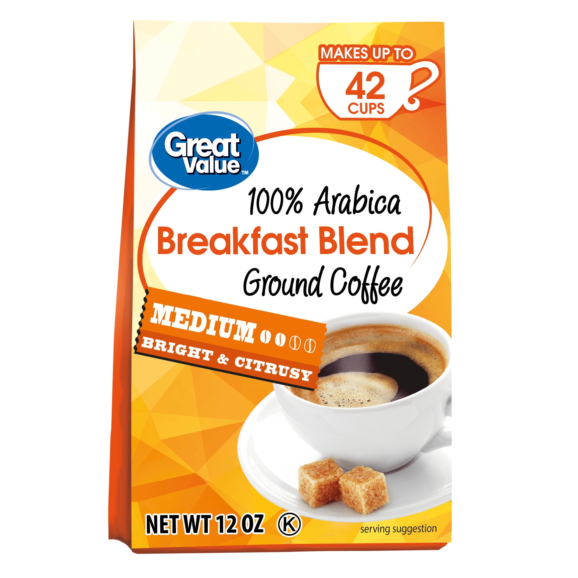 Great Value 100 Arabica Breakfast Blend Medium Ground Coffee, 12 oz