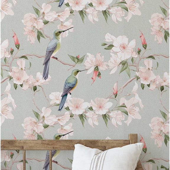 S4Sassy Self-Stick Decorative Wallpaper, Birds & Floral Bloom Wall Paper, Plain Vinyl Waterproof Contact Paper, Blue, 25"X120" Removable Renter Friendly Wall Covering For Bedroom, Dining Room