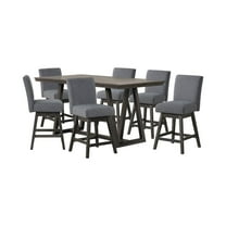 New Classic Furniture High Line Wood Counter Table & 6 Swivel Stools in Gray