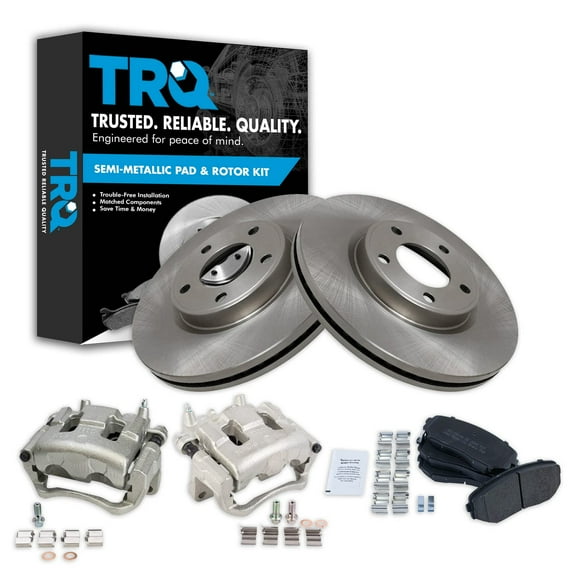 TRQ Front Brake Pad & Rotor Kit Brake Caliper Brake Pads Brake Rotor Semi-Metallic Vented Fits Select 2007-2009 Ford Edge 2007-2008 Lincoln MKX