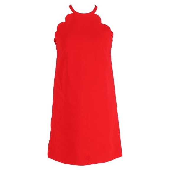 Pre-Owned Miu Miu High-Neck Scalloped Sleeveless A-Line Cady Dress in Red Polyester