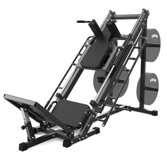 2-in-1 Adjustable Leg Press & Hack Squat Machine – 440LBS Capacity, Heavy-Duty Linear Bearings, Weight Storage Posts, Home Gym Strength Training – Black, Model HM1905