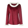 thumbnail image 6 of UngA Christmas Tops for Women - Xmas V Neck Warm Fuzzy Trim Sweaters Casual Loose Christmas Sweatshirts for Women Velvet Long Sleeve Pullover (Wine,M), 6 of 7