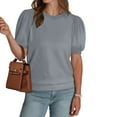 thumbnail image 6 of Htigea Womens Tops Sleeve Blouses for Women Dressy Casual Flowy Ruffle Short Sleeve Shirts Light Blue,L, 6 of 7