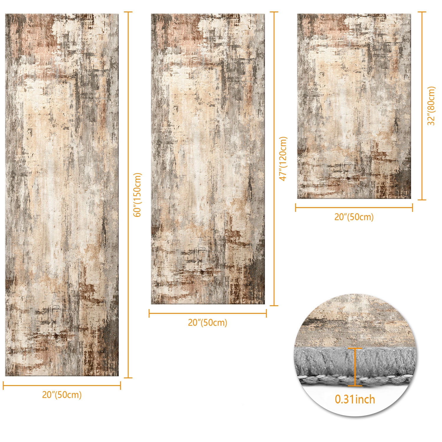 3 Piece Kitchen Rug Set, Non-Slip And Washable, Abstract Pattern Kitchen Hallway Rug, Soft And Comfortable, Suitable For Sinks, Floors, Entrances, Hallways and Bathrooms