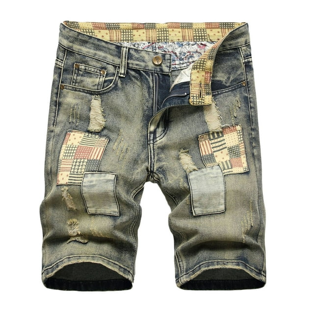 Pisexur Half Shorts Jeans Men's Summer Short Micro Inelastic Shorts Zipper Open Five Point Short Half Shorts Jeans
