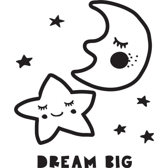 Printtoo Sleeping Moon Star With Dream Big Word Design Square Wooden Rubber Stamp-5 x 5 Inches