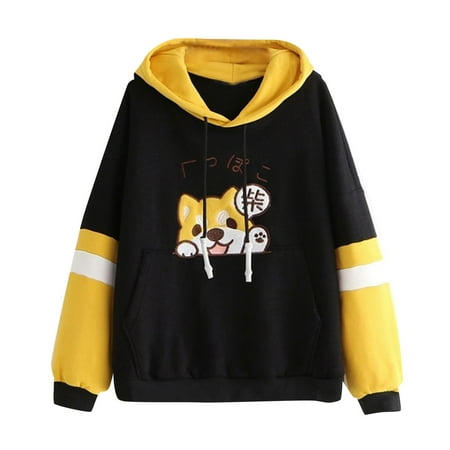 

Sleeve Top Hoodie Hoodie Dog Hat Block Sleeve Women s Ear Trendy Color Puppy Japanese Dog Print Scrub Jacket