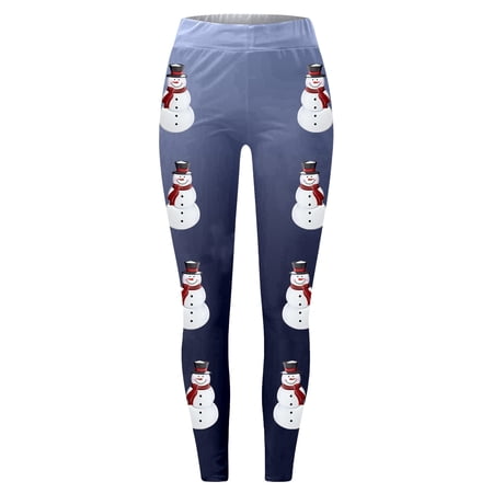 FYEGRE Women s Festive Snowman Print Athletic Leggings Stretch Yoga Pants for Fitness Training and Holiday Season Wear Navy S