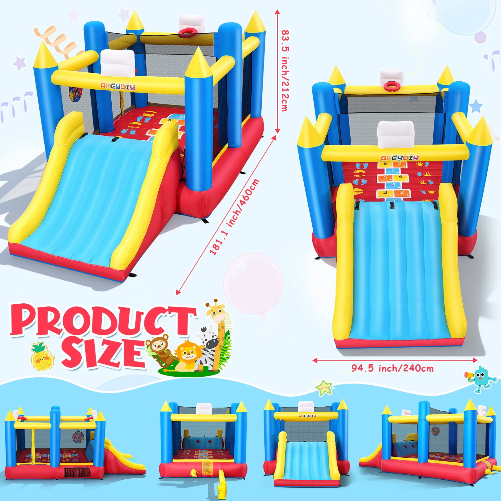 Adnoom Inflatable Bounce House for Big Kids 3~12, 15'x8' Large Bouncy House with 480w Blower, Indoor outdoor Commercial Jumping Castle with Wide Slide&2 Basketball Hoop for Party Backyard