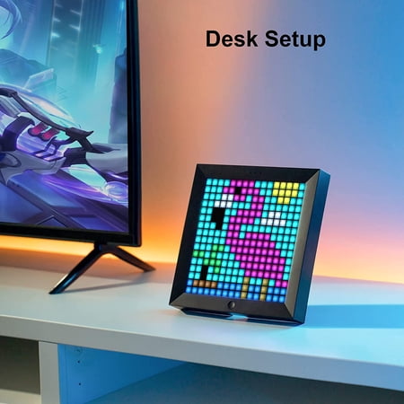 Pixoo Pixel Art Digital Picture Frame with 16x16 LED Display, Smart Wall Clock & Music Visualizer for Gaming Room, Desk, Bedside - Black