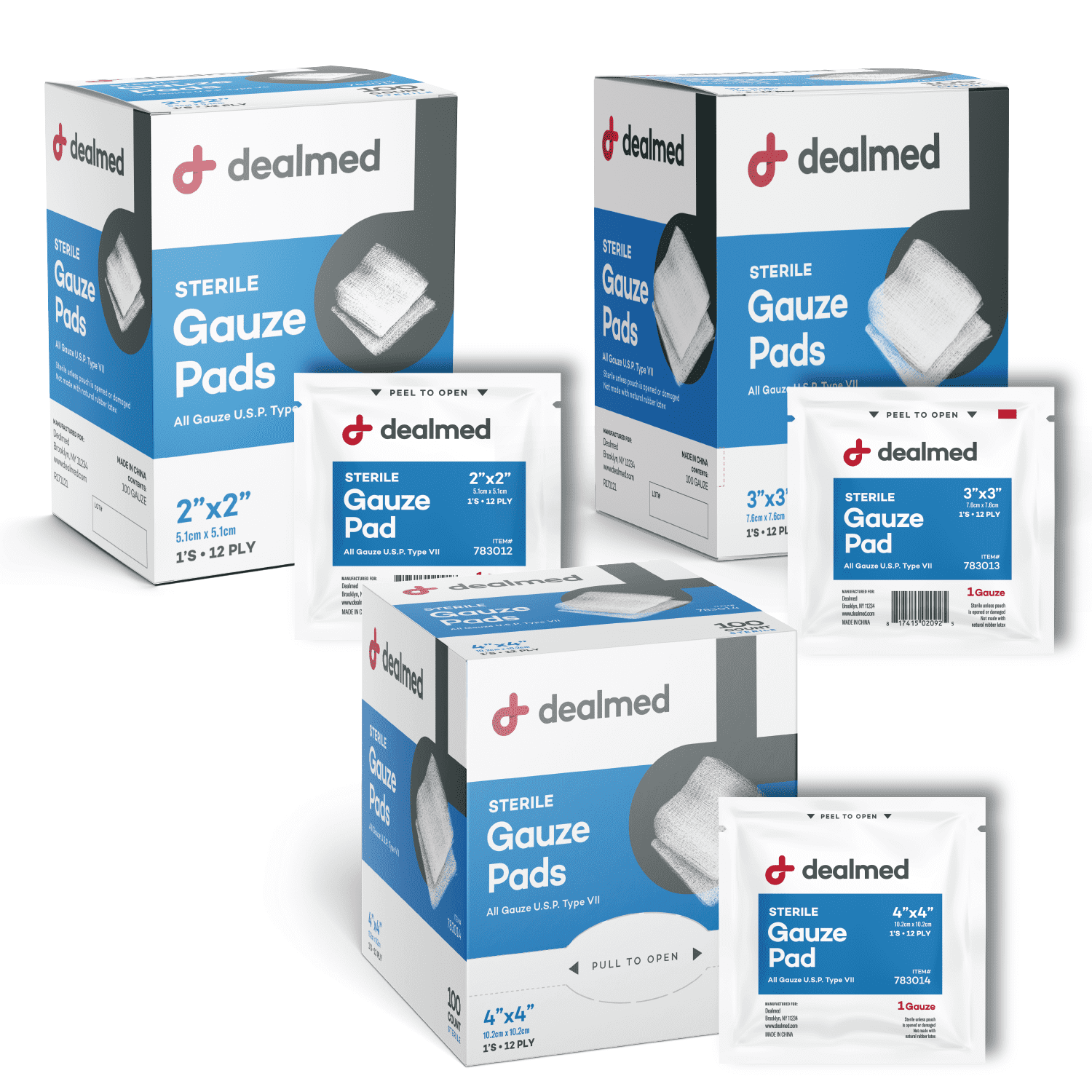Dealmed 2’’ x 2’’ Sterile Gauze Pads, 12-Ply, Individually Wrapped, Wound Care Product for First Aid Kits, Medical Facilities 100/Box (Pack of 24)