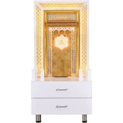 The Mandir Store Home Temple / Wooden Mandir / Puja Unit Glossy White Extra Storage Led Lights Size 24in (L) x 16in (B) x 50in (H)