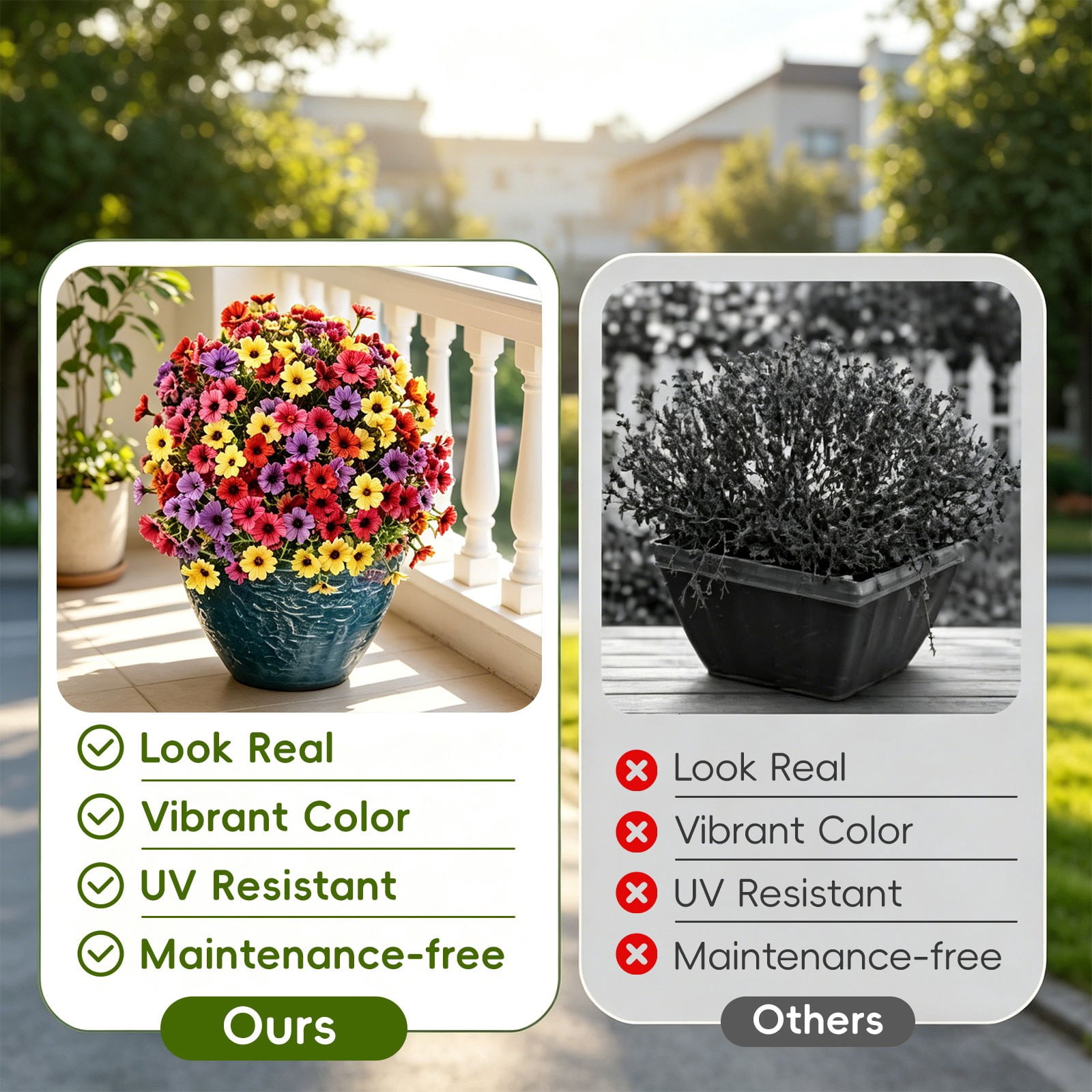 Realistic Artificial Flowers for Outdoors with Ground Stakes – UV Resistant Faux Flowers, Artificial Outdoor Flowers for Garden, Porch, and Yard Decor, Mixed Colors