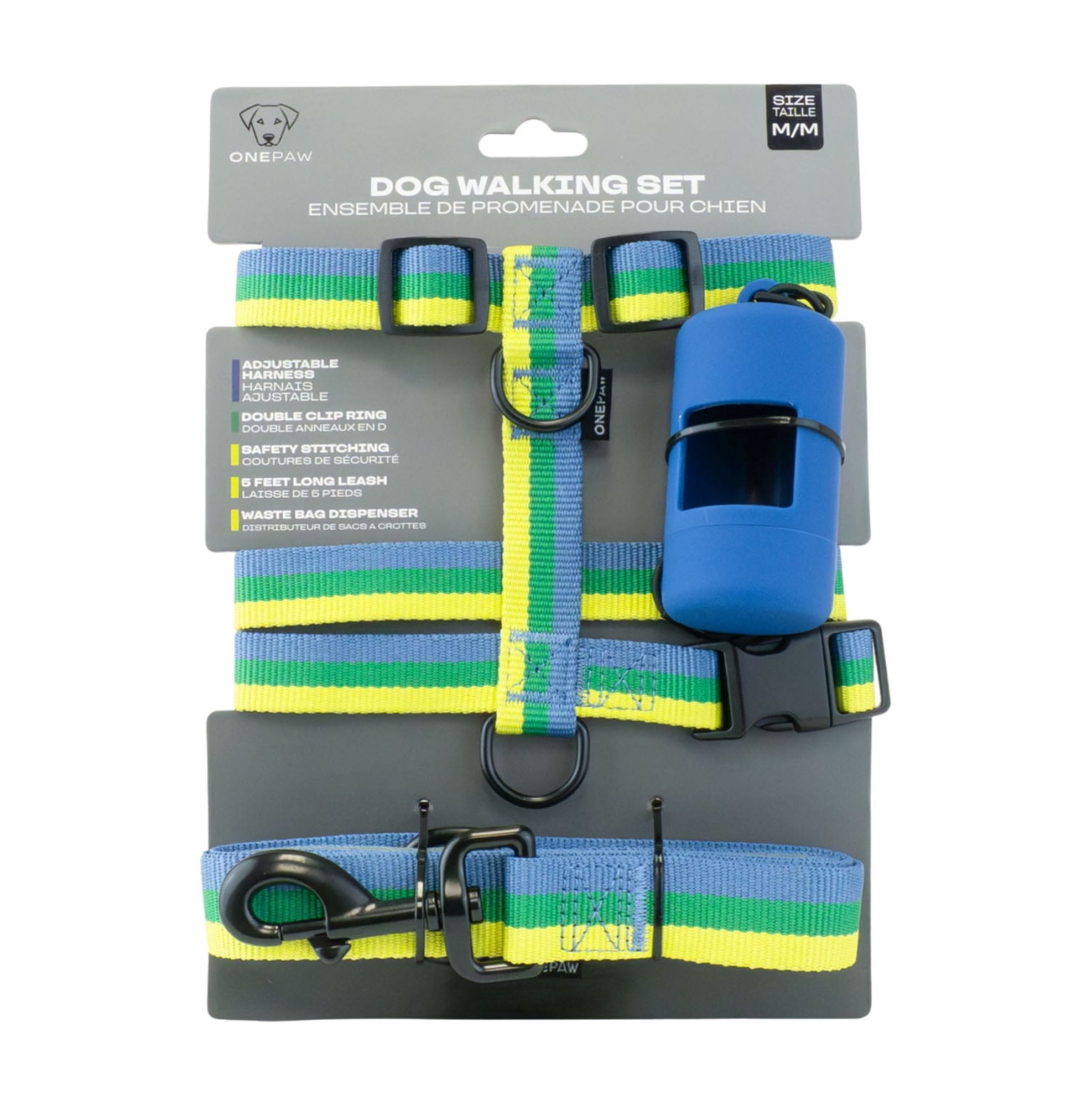 One Paw , Ensemble Harnais et Laisse pour Chien Lot de 3 avec Porte-Sacs à Excréments, Tailles Multiples, Bleu, Chiens