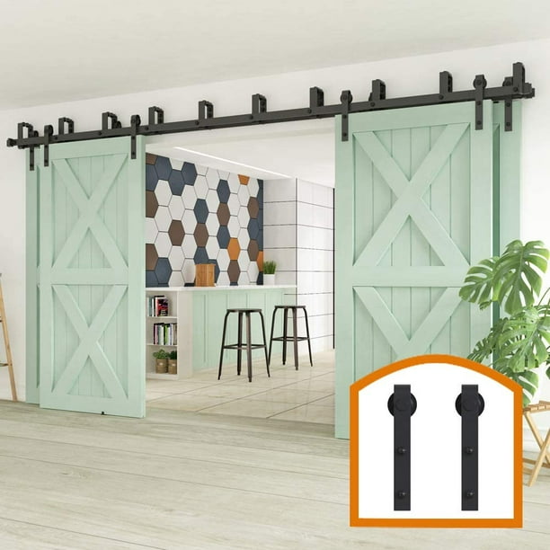 10 Ft 4 Doors New Style Sliding Interior Bypass Barn Door Hardware Wooden Black Double Track Kit Com Double Track Kit, Double Sliding Barn Doors Bypass