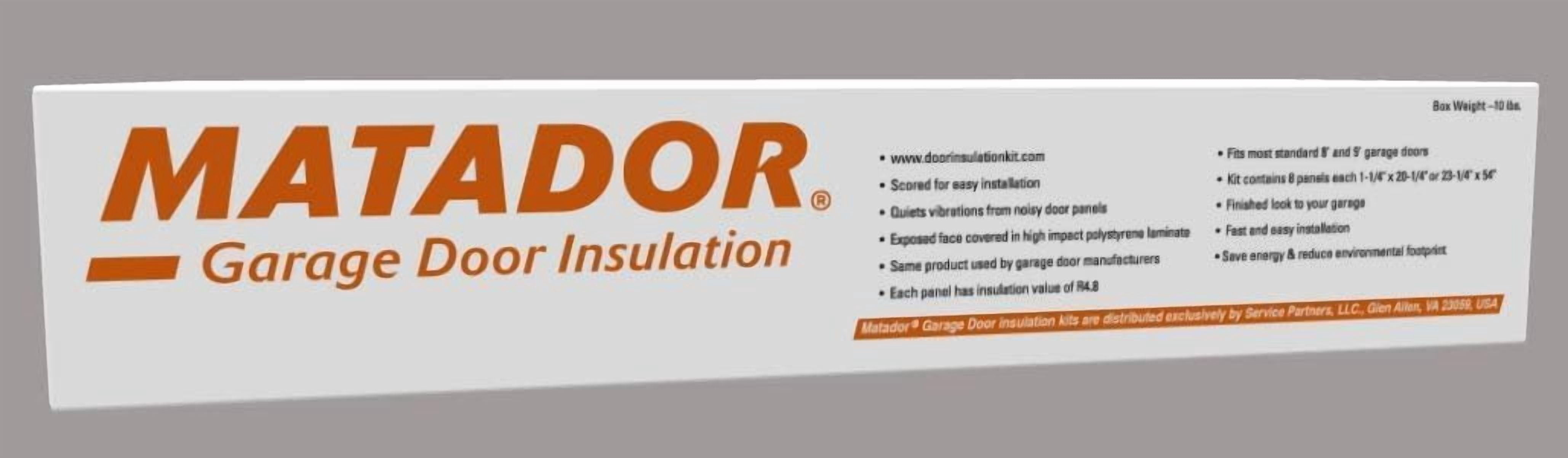 Matador Garage Door Insulation Kit, Designed for 7 Foot Tall Door up to 9 Feet Wide, Large — Residential Use, Standard Application
