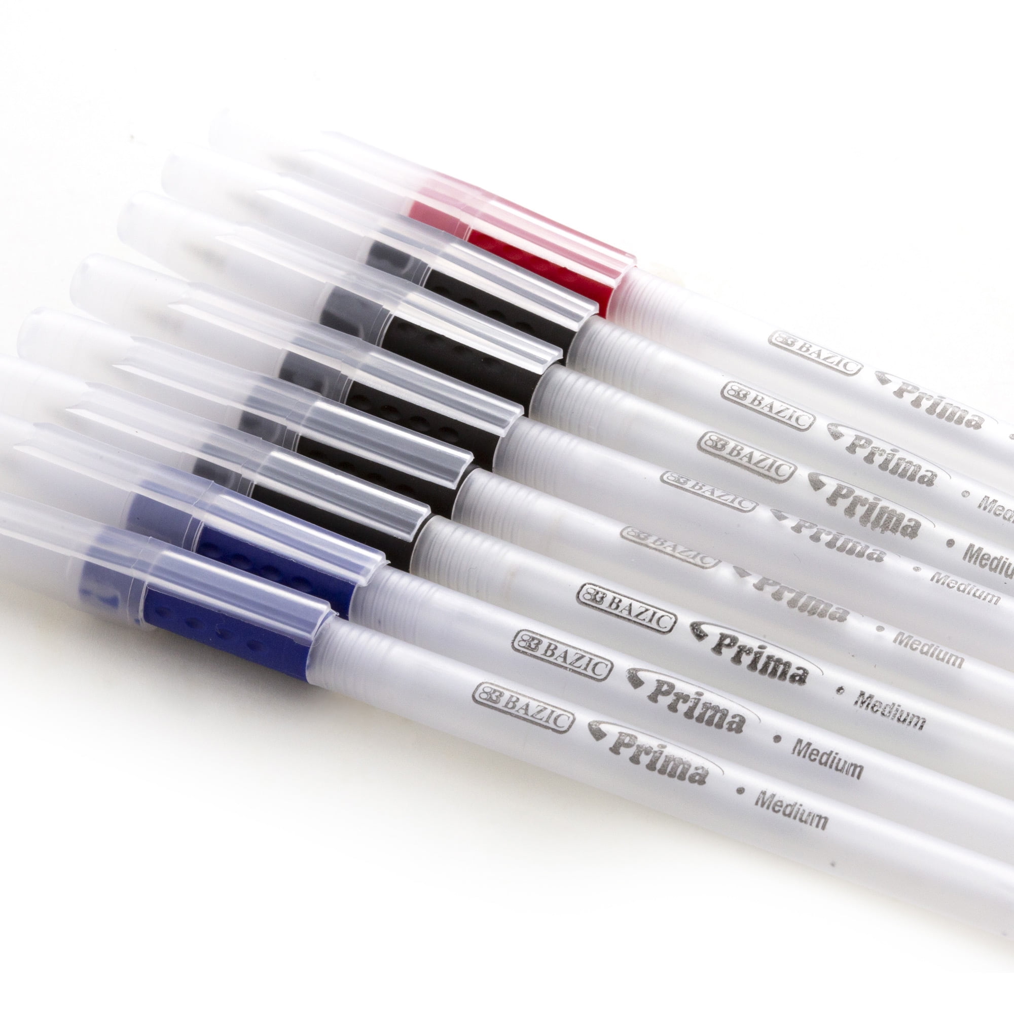 (3 pack) BAZIC Ballpoint Prima Black Blue Red Stick Pens, Soft Grip 1.0 mm, (8/Pack), 1-Pack