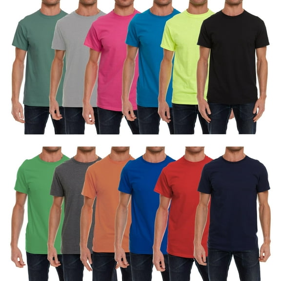 SOCKS'NBULK 12 Pack Wholesale Mens Soft Cotton Slim Fit Crew Neck Short Sleeve T-Shirts Mix Colors Bulk Size (Mix Color A, 6X-Large)