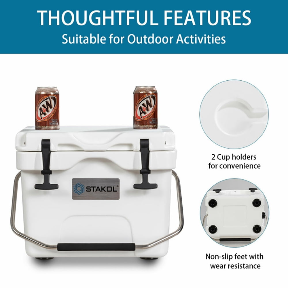 GVN 16 Quart Portable Insulated Thermocooler with 2 Cup Holders, White