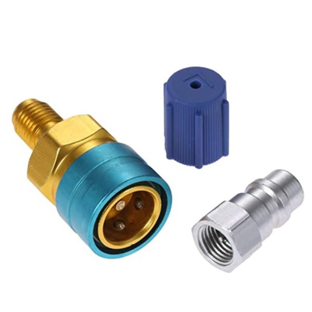 R1234YF to R134A Quick Coupler Adapter Set, High & Low Side AC Charging Connectors, Brass Auto Shut Off Fittings for Car Air Conditioner Refrigerant Service Tool