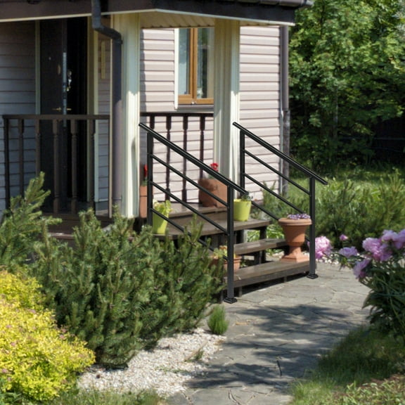 Zimtown Handrails for Stairs Fits 1-4 Steps Adjustable Black Straight Handrail Design