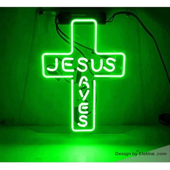 Neon Signs for Wall Decor Jesus Saves Cross Sign Acrylic Pub Beer Bar Handcrafted Window Light Neon Led Tubing16x20inch