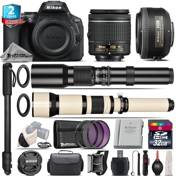 Nikon D5600 DSLR Camera + AF-P 18-55mm VR + 35mm f/1.8 + 500-1300mm - 32GB Kit