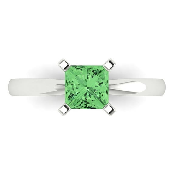 Clara Pucci 14K White Gold 1ct Green Solitaire Ring for Women