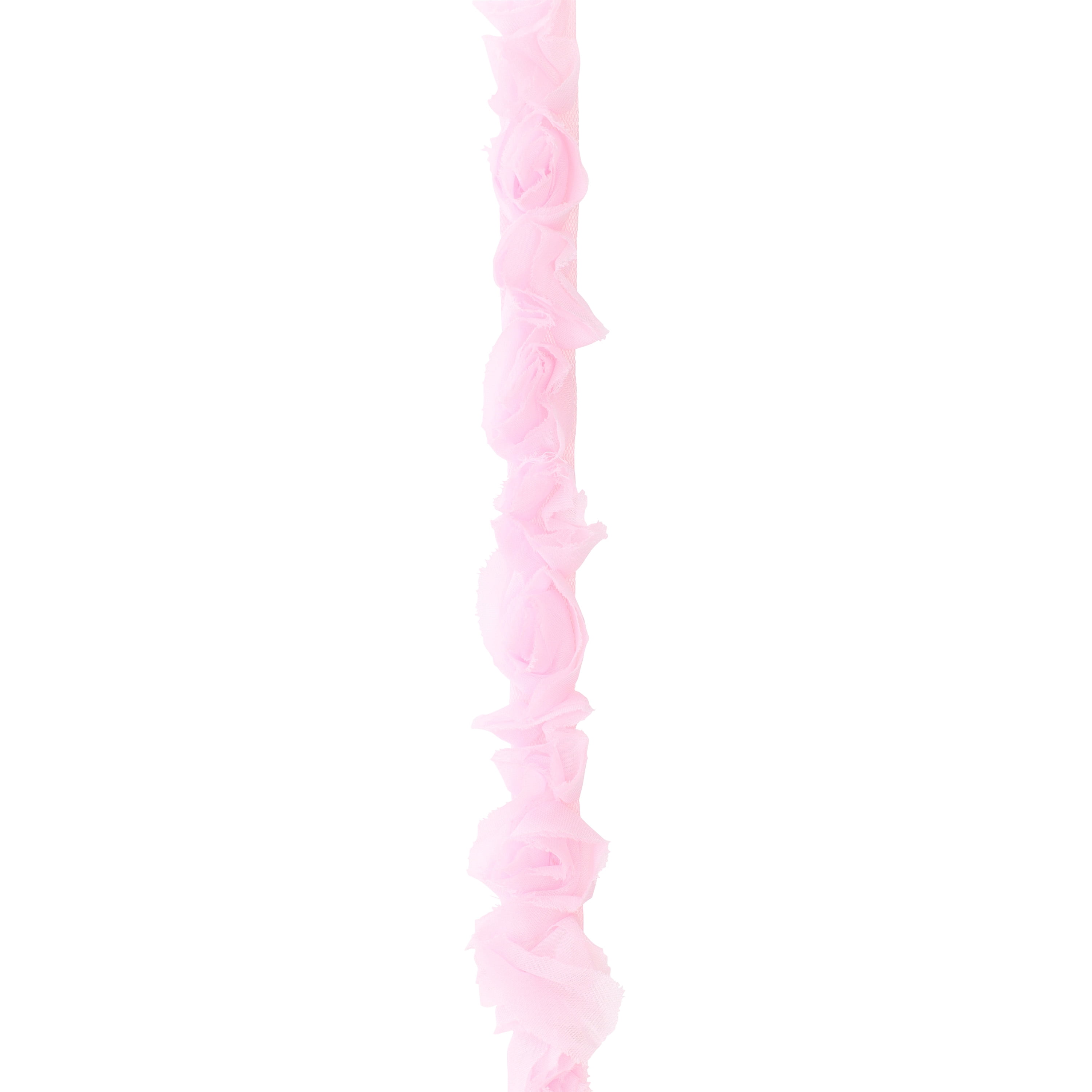 Simplicity Trim, Pink 2 inch Large Ribbon Rose Trim Great for Apparel, Home Decorating, and Crafts, 1 Yard, 1 Each