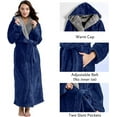 thumbnail image 5 of AMITOFO Long Hooded Robes for Women Luxurious Plush Bathrobes with Pockets & Waist Belt Full Length Bathrobe Winter Warm Sleepwear - XL & Navy, 5 of 7