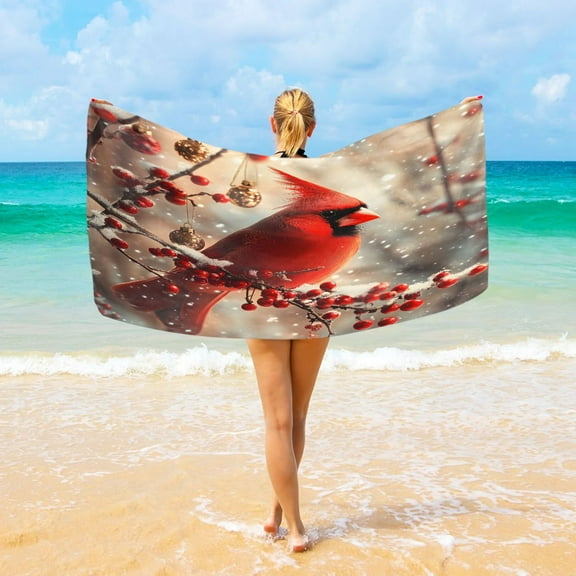 Ryvnso Cardinal on Berry Tree Oversized Beach Towel Microfiber Bath Blankets Swimming Fitness 37" x 74"