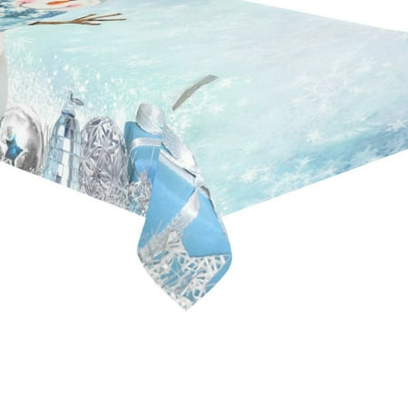 Snowman Vinyl Tablecloth MYPOP Christmas Winter Snowman Snowflake Cotton Linen Tablecloth Sets 60x120 Inches - White Snow Christmas Tree Desk Sofa Table Cloth Cover for Wedding Party Decor ()