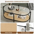thumbnail image 4 of 37" Oval Coffee Table with 2-Tier Rattan Shelf & Water-Wave Glass Top, Boho End Table with Metal Frame for Living Room or Office, 4 of 7