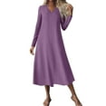 thumbnail image 2 of ClodeEU Women's Long Sleeve Dress , Casual V Neck Long Dress with Pockets Purple,Womens Plus L, 2 of 7