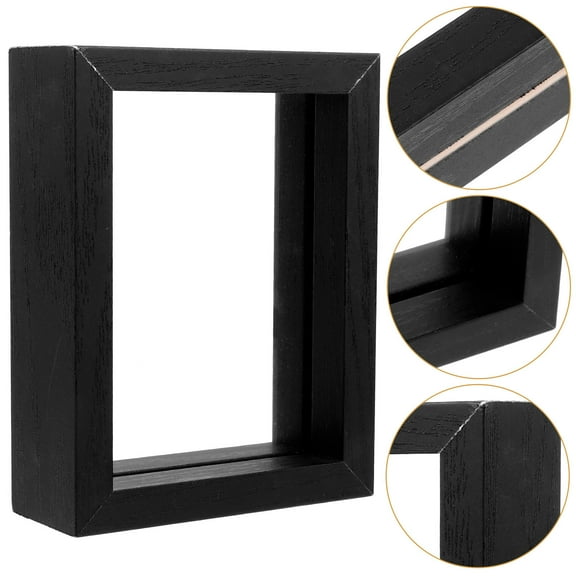 ORDDIART 1Pc Black Wooden Square Double Sided Glass Picture Frame for Pressed Flowers 5 Inches