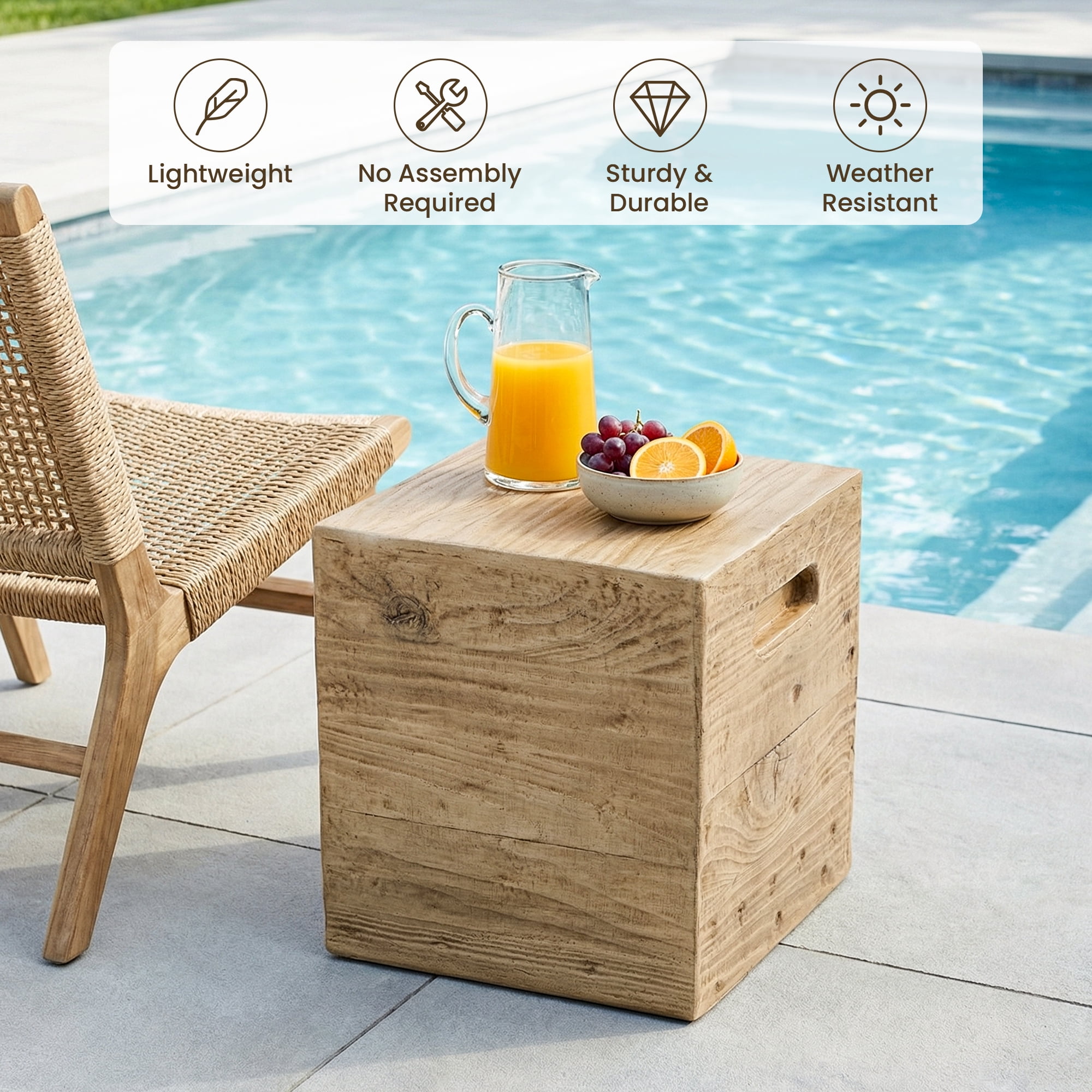 MOALCOFER Concrete Outdoor side table with Faux Wooden,Morden Small Patio End Table