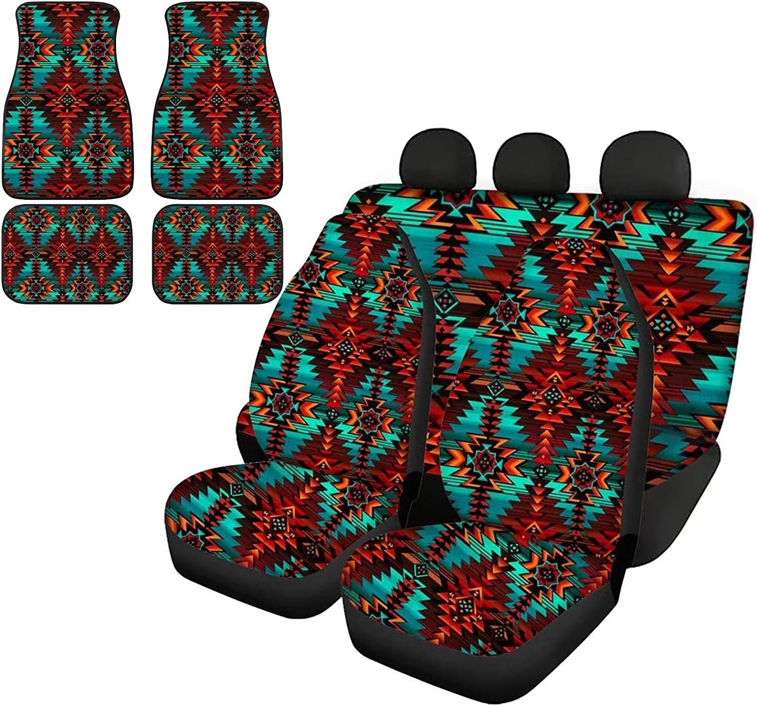 Pzuqiu Vintage Car Seat Covers with Floor Mat Full Set for Women