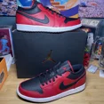 thumbnail image 1 of Ni - ke Ni - ke Air Jordan 1 Low Reverse Bred Pebbled swoosh Shoes 553558-605 Mens Sz 10, 1 of 5