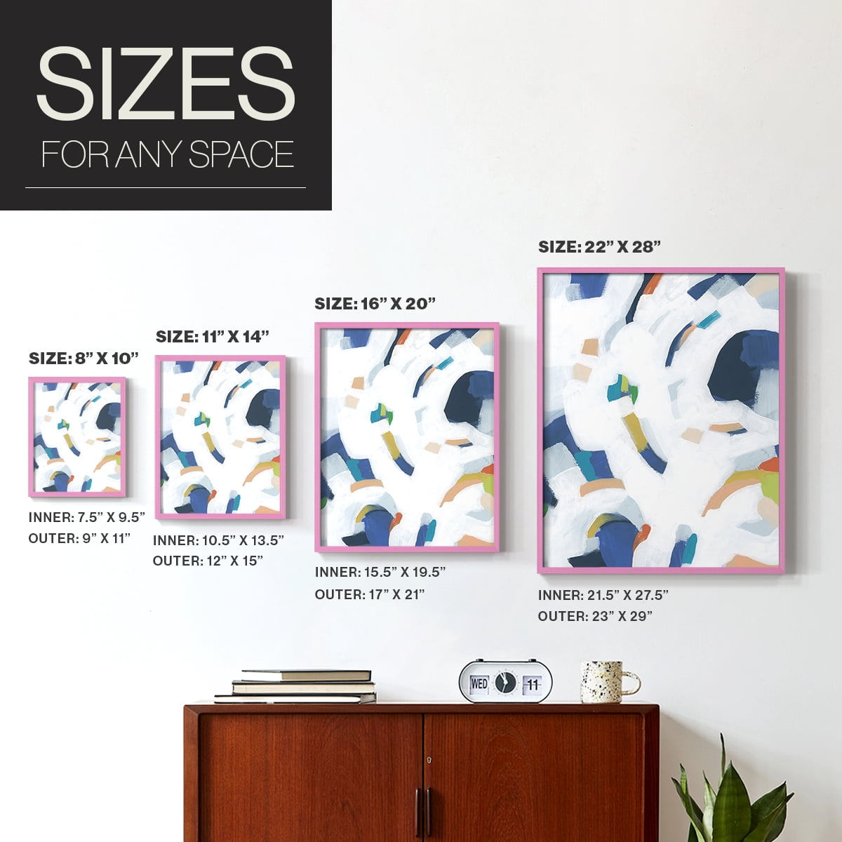 Bright Orbit II Framed Print in Pink Solid Wood Framed Print No Nail Hanging