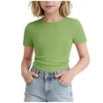 thumbnail image 2 of ITSAME Girls Short Sleeve Shirts Ribbed Knit Slim Fit Crewneck Tees Summer Basic Casual Tops Green Size 11-12, 2 of 7