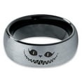 thumbnail image 2 of Tungsten Alice in Wonderland Cheshire Cat Band Ring 8mm Men Women Comfort Fit Black Dome Brushed Gray Polished, 2 of 4