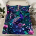 thumbnail image 2 of Manfei Chic Peacock Twin Sheet Sets,Rustic Flower Floral Twin Fitted Sheet,Purple Pink Flat Sheet For Girls Kids,Ultra Soft Home Decor,3pcs, 2 of 7