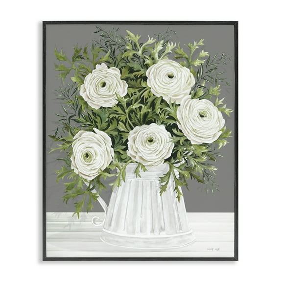 Stupell Industries Peonies in Country Vase Botanical & Floral Painting Black Framed Art Print Wall Art, 11 x 14