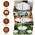 thumbnail image 7 of Aqua Teal Stripe Round Tablecloth, Fitted Table Cover with Elastic for 36"-44" Round Tables, Geometric Grey White Vertical Striped Table Cloth Outdoor Indoor Dinning Party Waterproof Tablecloths, 7 of 7