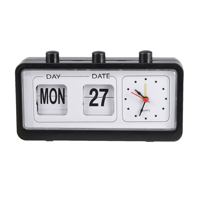 KAKOWELY Black Manual Control Time Clock with Date and Week Display for Accurate Timekeeping on Bedroom Desk or Office Table 6.5 Inches,7.87"X3.74"X1.77"