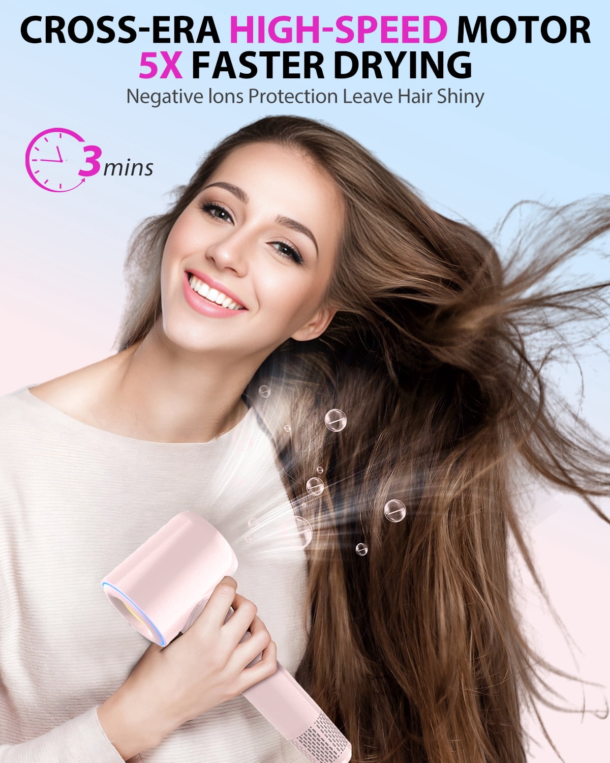 Hair Dryer, 180,000 RPM High Speed Ionic Blow Dryer with Brushless Motor, Fast Drying & Hair Care for Women