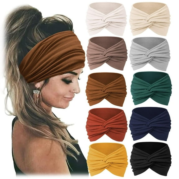 ZHUYING 10 PCS Women Headbands African Wide Hair Wrap Extra Turban Head Bands for Lady Large Sport Workout Stretch Non-slip Big Hair Bands