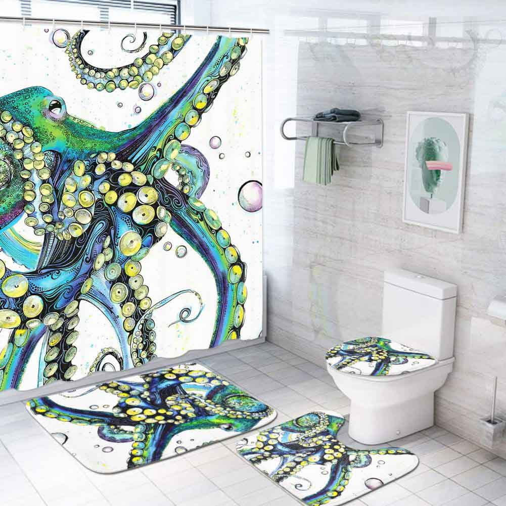 Seaworld Turtle Anchor Bathroom Waterproof Fabric Shower Curtain & Hooks 71*71in 