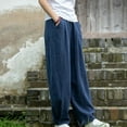 thumbnail image 4 of up to 60% off Gifts wycnly Plus Size Trousers for Women Vintage Cotton Linen Solid Breathable Summer Long Pants Elastic Waist Loose Straight Pocket Pants Navy l, 4 of 4